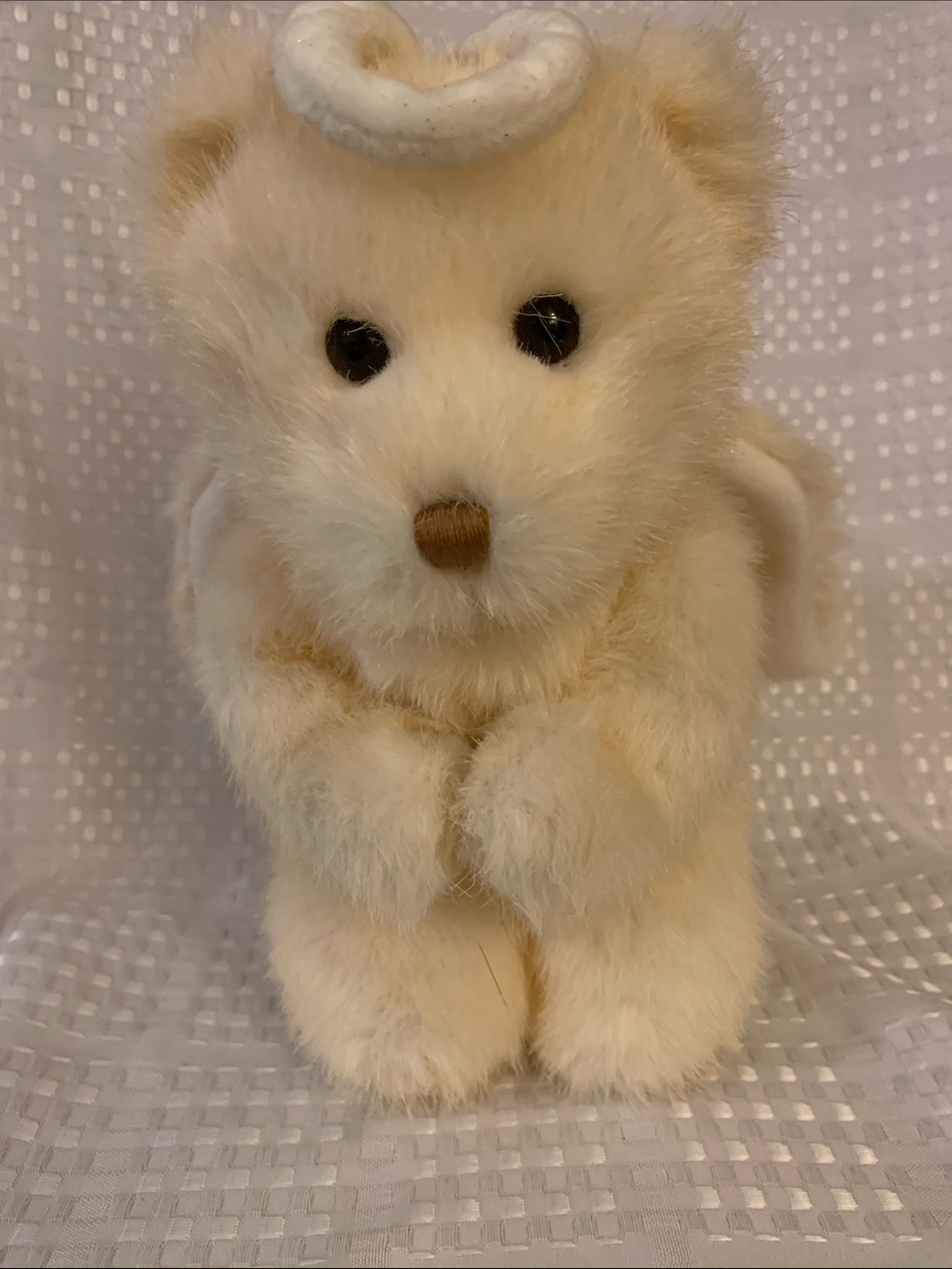 TY Angel Bear is kneeling, saying prayers. Has wings and a halo. 11 inches high.